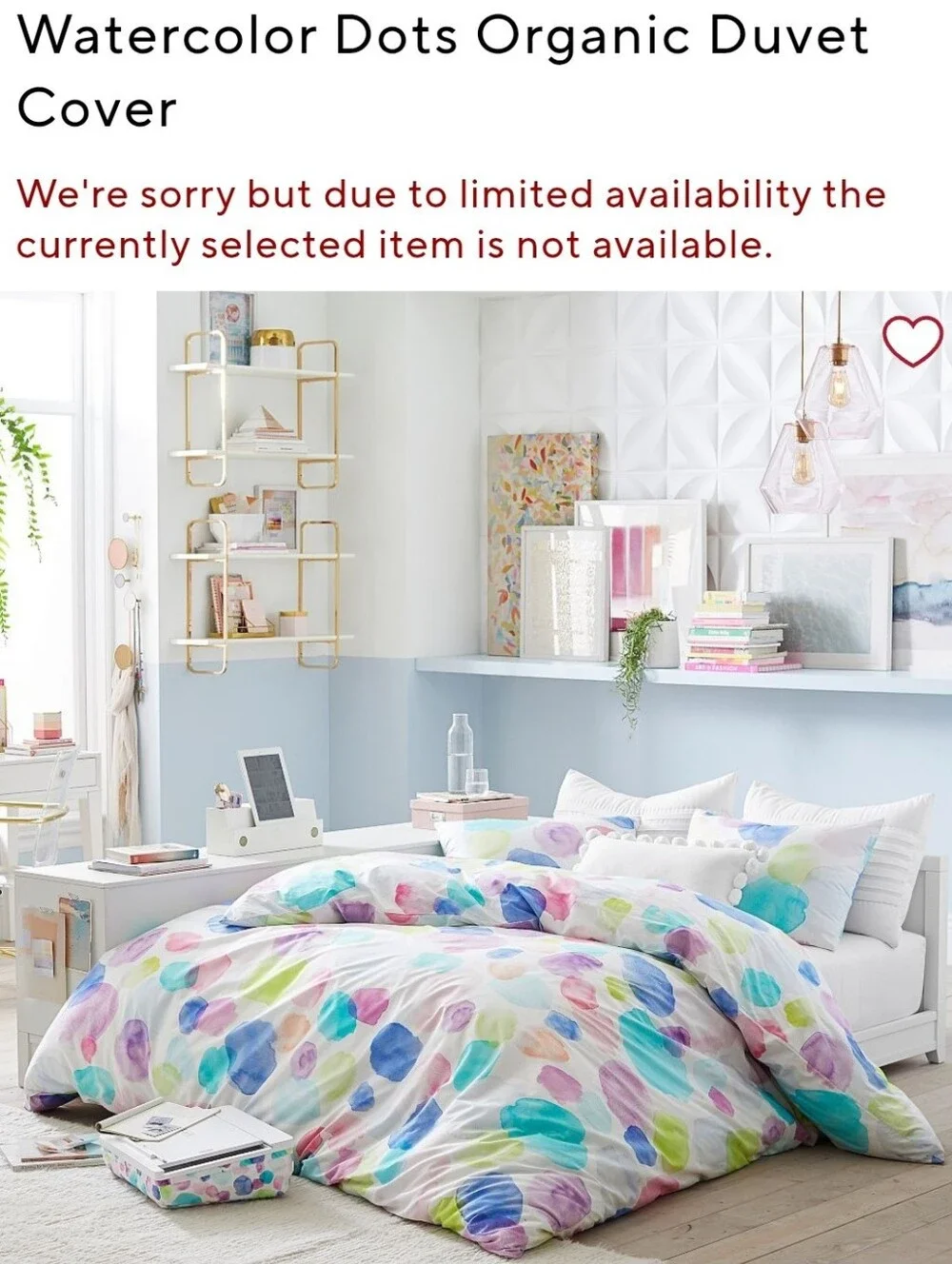 Pottery Barn Teen Watercolor Dots Duvet Cover F/Q Organic Cotton Artsy Pastels